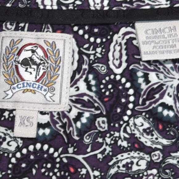 Cinch Western Paisley Button Up Shirt XS Rodeocore Cowboy Ranchwear Purple Y2K - Picture 5 of 9
